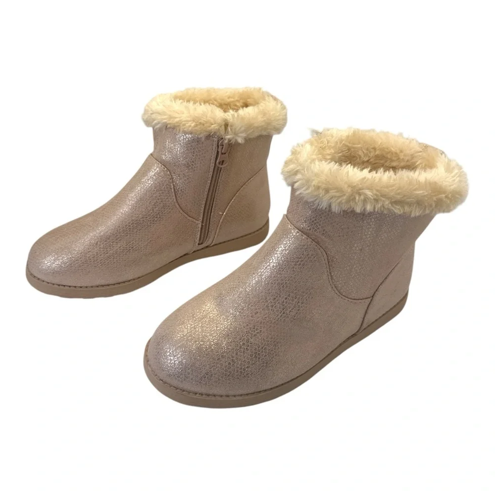 Cat & Jack Girls' Georgeina Faux Suede Shimmer Shearling Style Boots Rose Gold 5